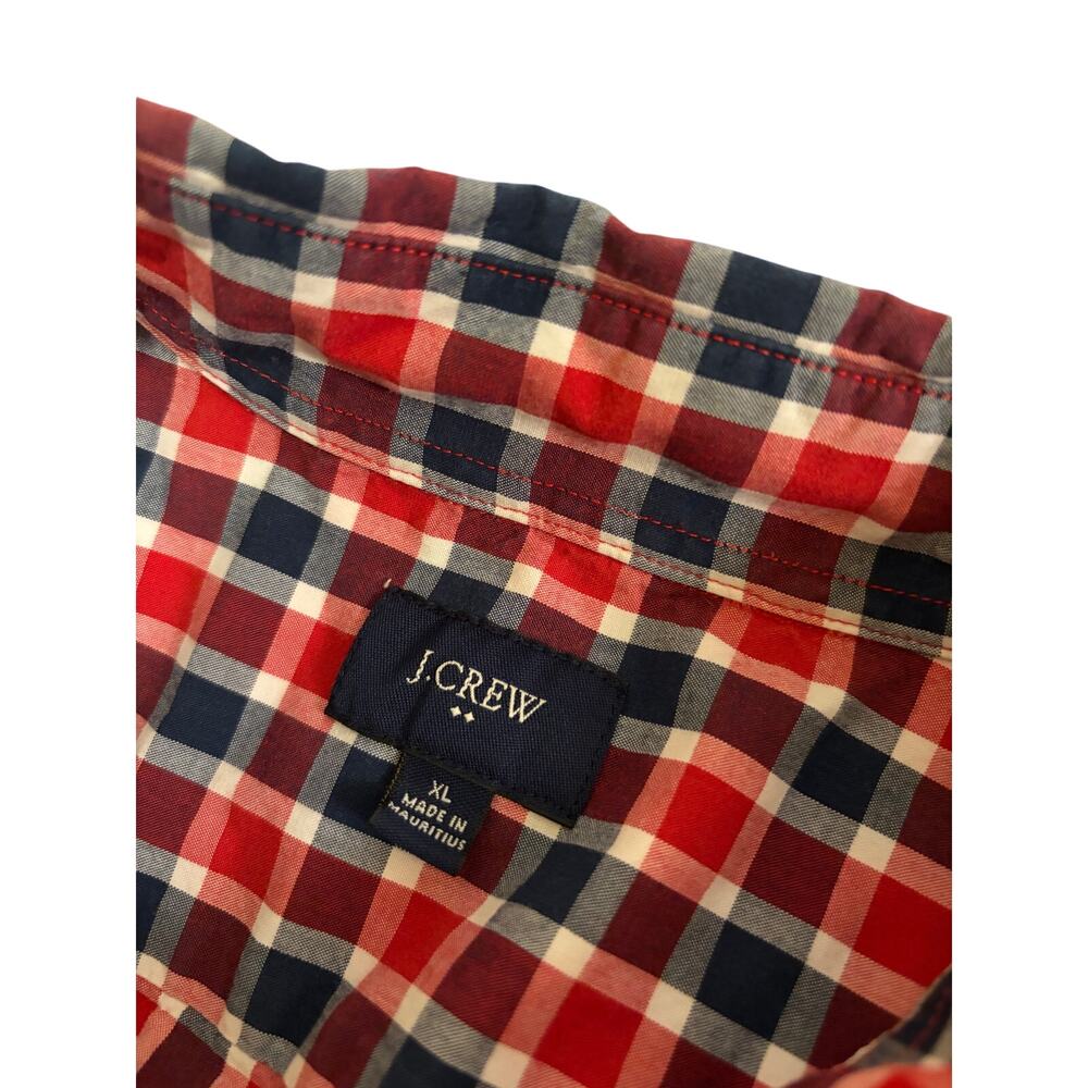 J. Crew Plaid Red and Navy Buttondown - Picture 2 of 6